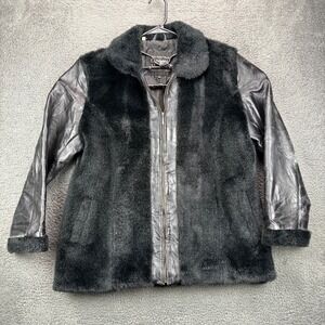 Italian Stone Design Genuine Leather Fur Women's Jacket XL Patchwork Black‎